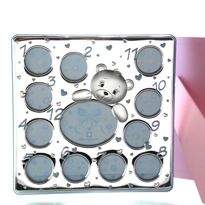 Cornici in argento: Cornice 25x25 Orso 12 mesi Rosa 