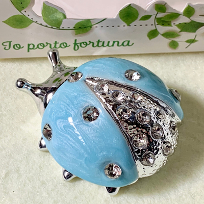 Cornici in argento: Bomboniera Coccinella Azzura con Swarosky