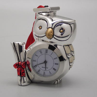 Cornici in argento: Gufo Laurea P/Fortuna C/Orologio Res.Argen.h.7,5